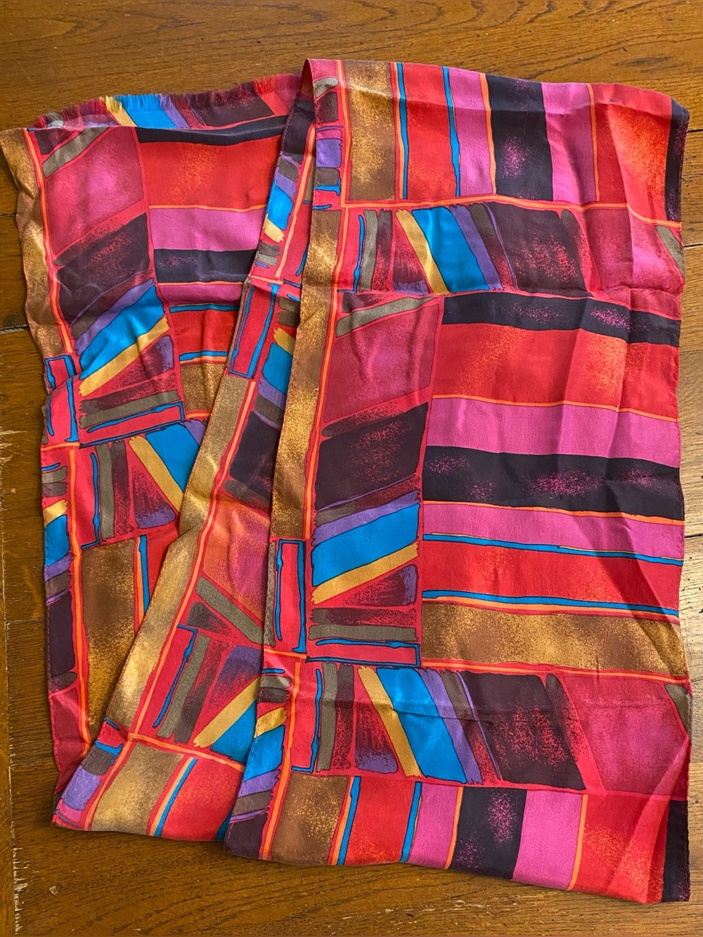 VTG New York Studio 100% Silk Multicolor Abstract Scarf Made in Korea 10x60”